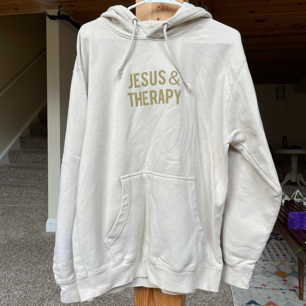 “Jesus & Therapy” Tan Graphic Hoodie